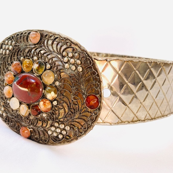 RARE OOAK Hand Made‎ Intricate Metal Saja & Semi-Precious Agate Belt S/M main image 7